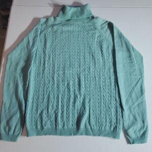 Women's Med Soft Sea Green Cashmere Cableknit Turtleneck Sweater